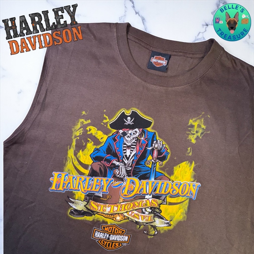 Harley Davidson XL St Thomas USVI Pirate Blackbeard Skull Skellington Tank‎ Top